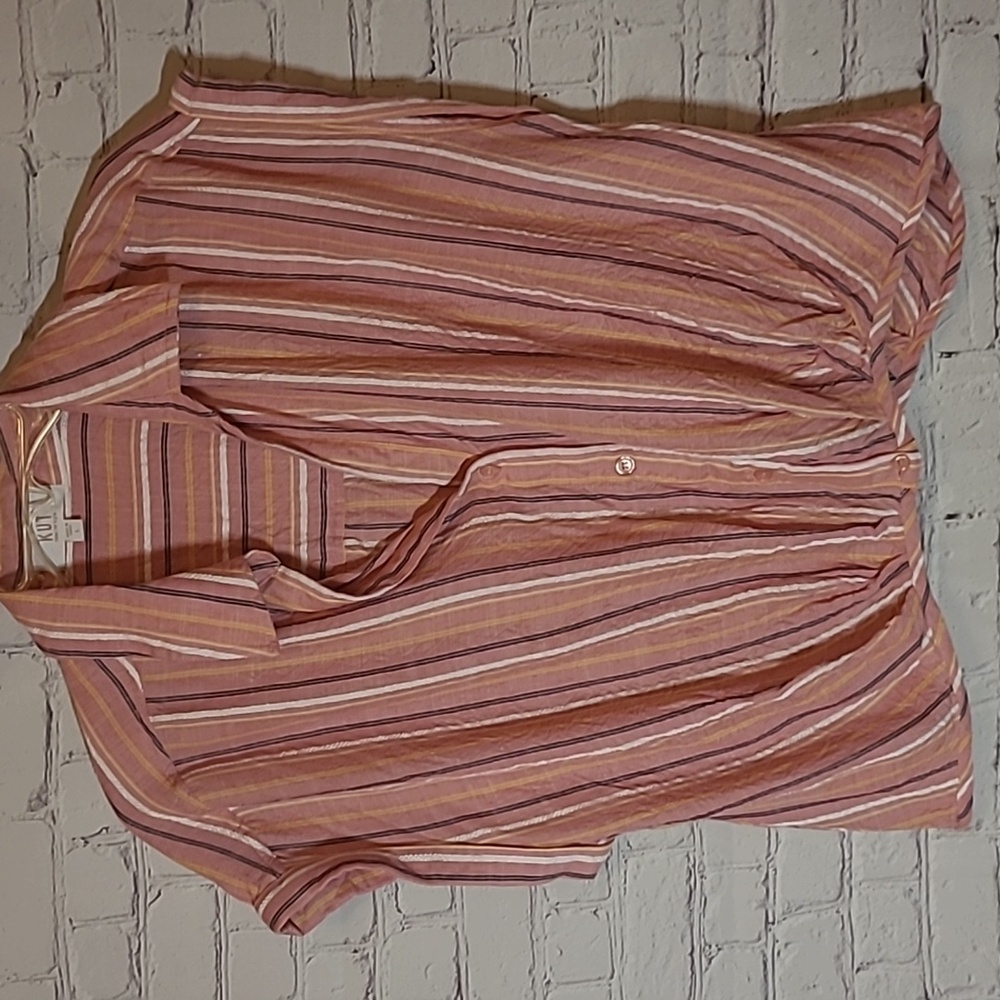 Kut from the Kloth Cap Sleeve Semi Crop Button Pink Striped Spring Shirt Large